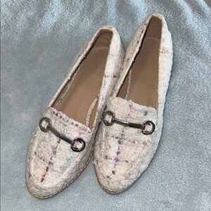 Sole Society Cream and Pink Quilted Flats with Horsebit Detail
